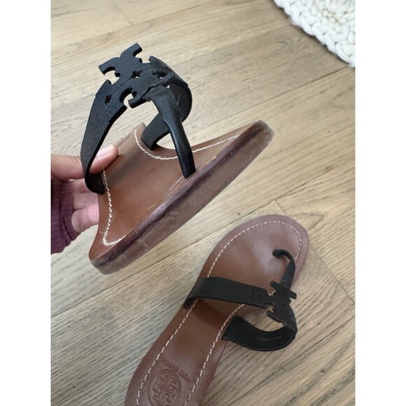 Tory Burch Moore Block Heel Black Leather Thong Sandals - Size 8M - Excellent - Picture 9 of 12